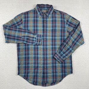 The Territory Ahead Button Down Shirt Mens Medium Blue Red Plaid Textured Cotton